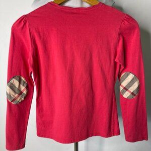 BURBERRY Kids Girls Pink Red Long Sleeve T-Shirt Nova Check Elbow Patches 14Y